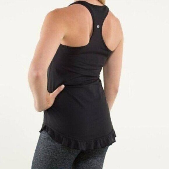 Lululemon Black Athletic Ruffle Hem Athleisure Essential Stretch Tank Top - Picture 1 of 8